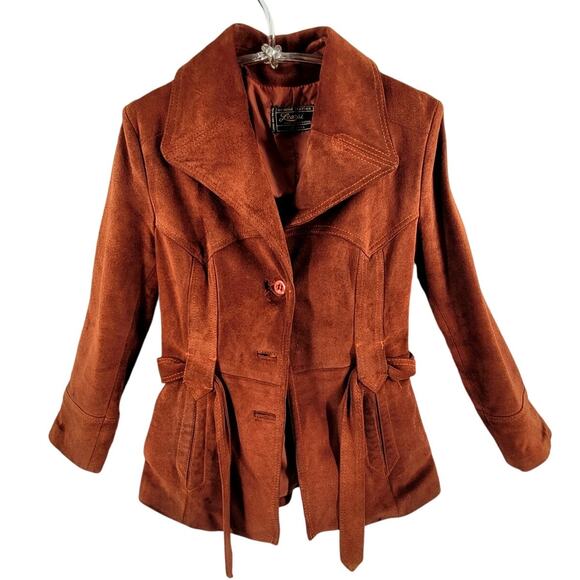 Learsi Jackets & Blazers - Burnt Orange Suede Statement Jacket Vintage 60s Belted Cozy Chic Womens